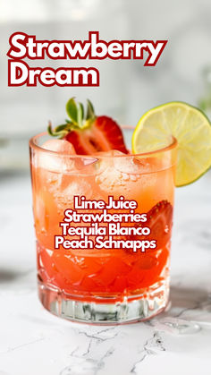 Strawberry Dream Summer Fruity Alcoholic Drinks, Fruit Cocktail Drinks Recipes, Mixed Drinks Alcoholic Tequila, Summer Themed Drinks, Strawberry Cocktails Recipes, Drink Recipes With Tequila, Fruity Tequila Drinks, Fruity Summer Drinks Alcohol, Sweet Tequila Cocktails