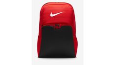 the nike backpack is red and black