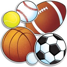 an assortment of sports balls on a white background