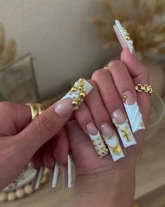 @AngieDiors Curved Junk Nails, Chain Nails Designs, French And Gold Nails, Red Gold And White Nails, Old School French Tip, Bb Belt Nails, Old School Nail Designs 90s, White On White French Tip Nails, 25 Birthday Nails