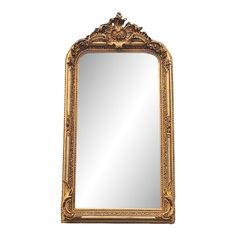 an ornate gold framed mirror against a white background