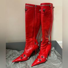 The Statement Boot For The Fashionistas. Luxury Red Heeled Boots With Reinforced Heel, Red Alligator Boots, Luxury Red Patent Leather Boots, Red Snakeskin Boots, Luxury Red Knee-high Boots For Women, Infamous, Balenciaga Shoes, Chanel Shoes, Shoes Heels Boots