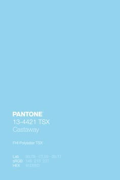 an airplane flying in the sky on a blue background with caption that reads pantone 13 - 4421 tsx castaway