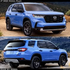 two different views of the same blue suv