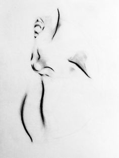 a black and white drawing of a woman's face with her eyes closed, in profile