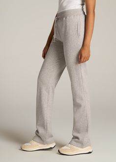 About Our Sweatpants for Tall Women Whether it's a workout or the weekend, these open-bottom tall women's sweatpants look good with just about anything – and they feel even better. Finding sweats when you're tall can be tough, with inseams that land awkwardly above the ankle and silhouettes that are far too baggy for your frame. We designed this pair of sweats to go all the way past your ankles with a straight leg that provides the right balance of comfort and style. The wide drawstring waistban Sweatpants Look, Grey Sweatpants, A Workout, Tall Women, Cotton Pants, Womens Sweatpants, Fleece Fabric, Fashion Ideas, The Weekend