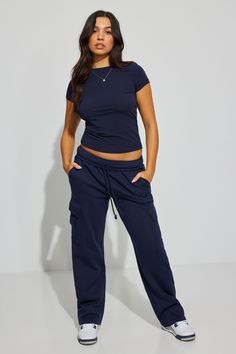 The look of cargos, with the comfort of sweatpants... enough said! Features - Drawstring at elasticized waistband - Fleece interior - 8-pocket styling Size & Fit - Fit: Relaxed - Rise: High - Model is wearing size S Materials & Care - Content: 67% cotton, 27% recycled polyester, 6% polyester - Care: Machine wash, cold - Imported Sweatpants Blue, Sweatpants Grey, Cargo Sweatpants, Sweatpants Black, Enough Said, Navy Hoodie, Soft Summer, Jogging Pants, Bottom Clothes