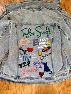 Taylor swift fearless speak now red 1898 reputation lover folklore evermore midnights ttpd Eras Tour Painted Jean Jacket, Jean Jacket Eras Tour, Eras Tour Jacket, Eras Outfits