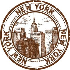 new york city stamp with the words new york in brown ink on a white background