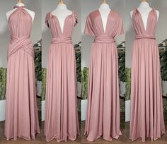 "ROSE QUARTZ Convertible Dress ❤ ❤ SIZING & DRESS MEASUREMENTS : ❤ ❤ Average: - Waist circumference from 24 inches to 42 inches Maximum stretchiness Size 0-14 Plus - Waist circumference from 34 inches to 52 inches Maximum stretchiness Size 16-26 Length: Measure from your high waist (Just above your belly button) to the floor. Choose Floor LENGTH : from Waistline to Bottom: 44 inches or 46 inches. ** PLEASE MEASURE YOUR LENGTH BEFORE ORDERING. ** SWATCH SAMPLES CAN BE PURCHASED HERE: https://www. Dusty Rose Infinity Dress, Quartz Bridesmaid Dress, Rose Quartz Dress, Multi Wrap Dress, Wrap Dress Plus Size, Rose Gold Bridesmaid Dress, Multiway Dress, Custom Bridesmaid Dress, Plus Size Petite