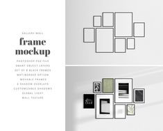 an image of a wall with frames on it and the words frame mockup above them