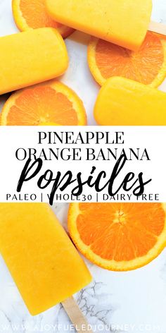 pineapple orange banana popsicles with text overlay