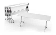 Flippy Training Table by Scale 1:1, showing closeup view of flippy training tables in live shot. Multiple Tables, Training Table, 2 Coffee Tables, Marker Board, Training Tables, Power Unit, Portable Table, Conference Table, Bar Height