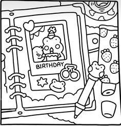 a coloring book with the words happy birthday on it