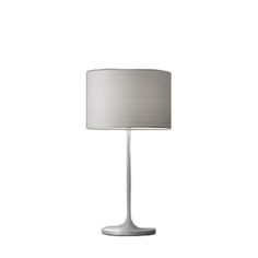 Blending space-age ‘60s influences + modern minimalism, this table lamp features a tulip-style base in a sleek cream-colored finish. It’s built from solid brass, with a compact size that fits right in on a nightstand. A drum shade crafted from Japanese paper adds subtle pattern as it diffuses light. AllModern Base Color: White, Shade Color: Gray AllModern California 22.5" Table Lamp in White/Gray | Size 22.5" H X 11.5" W X 11.5" D Cream Table Lamps, Cream Table, Fixture Table, Grey Table Lamps, Minimalist Silhouette, Metal Table Lamps, Japanese Paper, Diffused Light, Metal Table