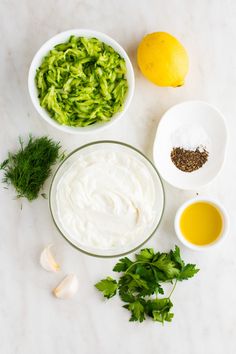 the ingredients to make this dish are laid out in bowls