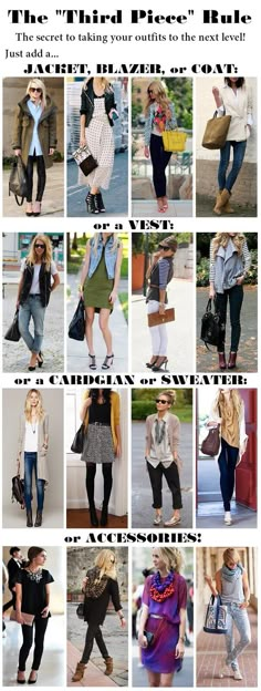 Little J Style: The "Third Piece" Rule: The key to making your outfits "pin-worthy" and complete! #style #styleguide #styletip J Style, Style Chart, Chique Outfits, Fashion Guide, Fashion 101, Looks Chic, Fashion Mode, Work Attire