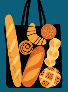 a black bag filled with different types of bread