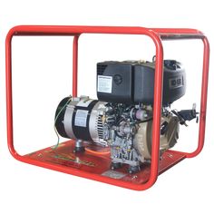 a small engine sitting on top of a red frame