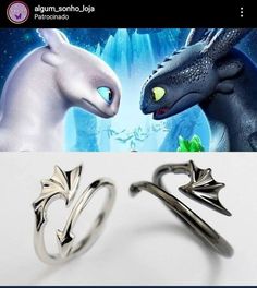 an image of two rings with dragon heads on them and the same ring in different colors