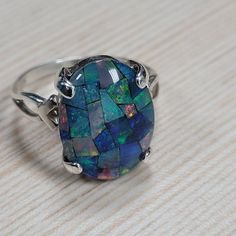 GENUINE Australian Opal Ringmosaic Opal Ringsterling - Etsy Multicolor Opal Round Ring, Multicolor Opal Gemstone Ring, Opal Inlay Ring Gift, Multicolor Opal Ring Gift, Gift Opal Inlay Ring, Sterling Silver Multi-stone Opal Ring As Gift, Opal Ring With Inlay Perfect For Gifts, Unique Opal Ring With Inlay For Gift, Unique Sterling Silver Opal Inlay Ring