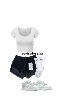 a white shirt, black shorts and sneakers are featured in this image with the caption caristaysiax