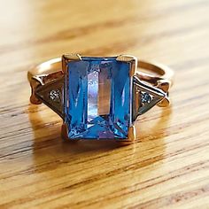 10kt Yellow Gold Aquamarine And Diamond Ring Size 6 Ring Color, Womens Jewelry Rings, Blue Gold, Aquamarine, Diamond Ring, Color Blue, Ring Size, Yellow Gold, Women Jewelry