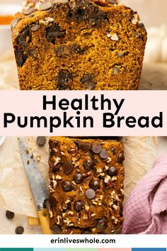 healthy pumpkin bread with chocolate chips and pecans