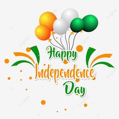 happy independence day with balloons and confetti on white background, illustration, celebration png and psd