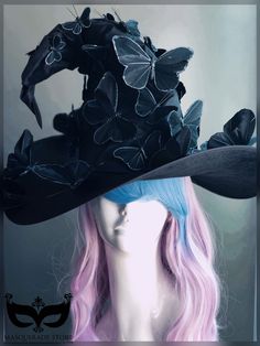 Butterfly Witch, Sorcerer Hat, Masquerade Mask Costume, Halloween Costume Hats, Tall Hat, Hallowen Ideas, Wizard Hat, Witch Hats