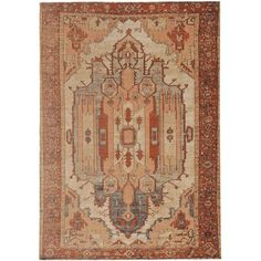 an antique rug with red, blue and beige colors on the bottom half of it