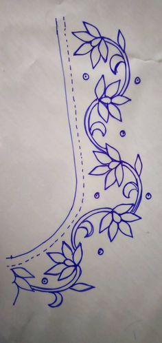 a drawing of a boot with flowers and leaves on the side, in blue ink