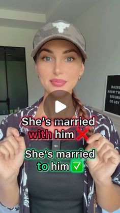 a woman holding an ice cream cone in front of her face with the caption she's married with him