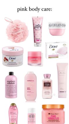 Pink Body Care Products, Pink Body Care, Skincare Glow Recipe, Girly Minimalist, Lipstick Aesthetic, Pink Skincare, Aesthetic Princess, Dove Deodorant, Kawaii Summer