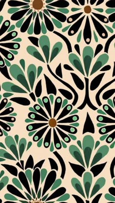 an abstract floral design in green and black