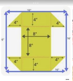 an image of a yellow square with blue arrows on it and the measurements for each square