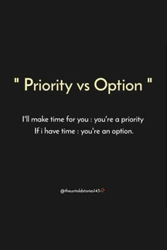 the words priority vs option on a black background