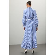 Multicolored stripe (100% Cotton). Casual dress. Long sleeves. Tie closure. 38" from shoulder to hemline. Imported. Cotton Casual Dress, Striped Dresses, Long Striped Dress, Dress Long Sleeves, Classic Handbags, York Dress, Rent The Runway, White Heels, Closet Designs