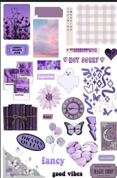 purple and white stickers with the words fancy good vibes