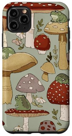 a phone case with mushrooms on it