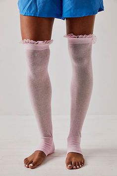 Arebesk Over-the-Knee Ruffle Leg Warmers Leg Warmers Coquette, Ruffle Socks Outfit, Ballet Leg Warmers, Cute Ankle Socks, Soft Legs, Tall Socks, Short One Piece, Ruffled Socks, Free People Activewear