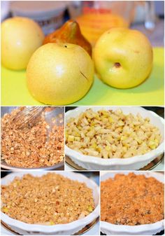 apples, cereal and other foods are arranged in pictures to make an apple crisper