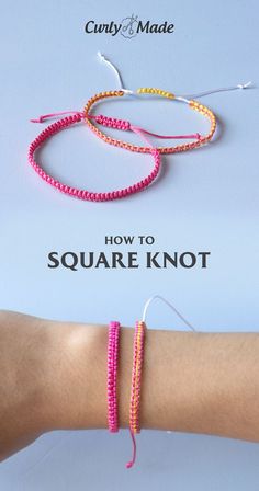 a person's arm with two bracelets on it and the text how to square knot