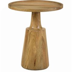 a small wooden table with a round top