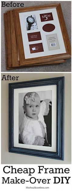 two frames with pictures hanging on the wall next to each other, one has a framed photo