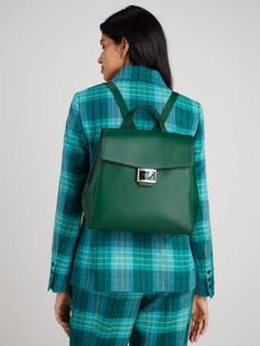 Our Katy bag is back—as a backpack. We kept its signature flap silhouette and glossy logo plaque so you're always elegant. | Kate Spade Katy Medium Flap Backpack, Arugula Office Flap Bag With Turn-lock Closure, Office Bag With Flap And Turn-lock Closure, Classic Green Backpack For Everyday, Chic Standard Backpack For Work, Flap Bags With Turn-lock Closure For Office, Chic Kate Spade Backpack With Detachable Strap, Classic Backpack With Flap, Everyday Backpack With Snap Closure, Leather Flap Backpack