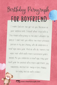 Cute Image of Birthday Paragraph for Boyfriend - A love note for him Birthday Paragraphs For Him, Birthday Paragraph For Him, Birthday Paragraph For Boyfriend, Happy Birthday Paragraphs, Boyfriend Happy Birthday, Happy Birthday Paragraph, Paragraph For Boyfriend, Birthday Paragraph