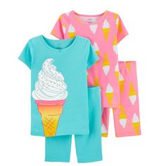 Carter's Ice Cream Snug Fit Cotton Pajamas Set. New With Tags, Never Worn. Short Sleeves Ribbed Neckline Covered Elastic Waistband For A Comfy Fit 100% Cotton Rib #Tds378m Sweet Pink Sleepwear For Sleepover, Playful Pink Cotton Sleepwear, Fun Cotton Loungewear Set, Pink Bedtime Sets, Playful Pink Loungewear Sets, Playful Multicolor Loungewear Sets, Blue Fun Sleepwear, Pink Short Sleeve Bedtime Set, Blue Fun Sleepwear For Sleepover