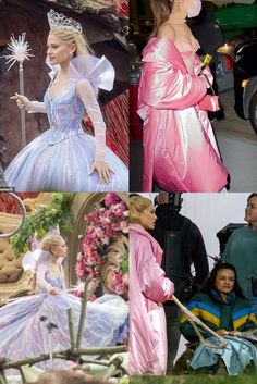 several pictures of people dressed up in princess costumes, including one wearing a tiara and the other as snowflakes