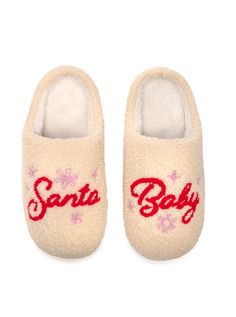 Get into the festive spirit with our Santa Baby Slippers. Perfect for cozy winter nights, these slippers feature a charming "Santa Baby" design that adds a playful touch to your holiday loungewear. Slip into comfort and celebrate the season with a hint of festive fun. Shop more Slippers White, red, and pink Non-slip rubber sole Indoor/outdoor use Machine Washable S/M fits sizes 5-8 M/L fits sizes 9-12 100% polyester Still not sure which size to get? Ask one of our stylists! Please give us a call Holiday Loungewear, Grinch Santa, Christmas Slippers, Cozy Slippers, Wine Mom, Slippers Cozy, Baby Slippers, Santa Baby, Baby Design